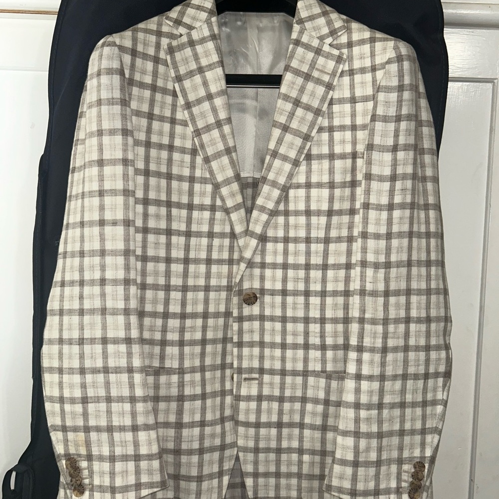 Suitsupply Cream and Brown Pure Linen Sport Coat